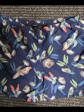 Patagonia Navy Floral Bird Print Baggies Swim Trunks Shorts XXL